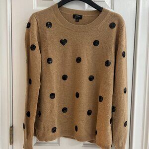 J.Crew Everyday Cashmere Crewneck Sweater in Sequin Polka Dots - Size XL